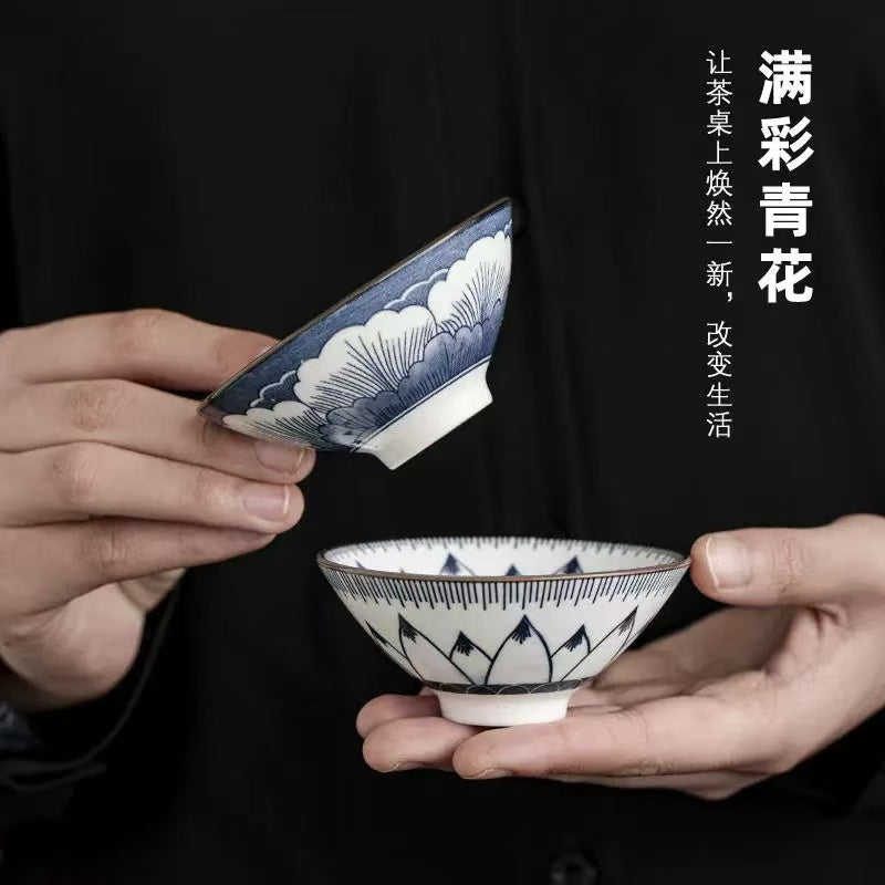 10-Piece Blue and White Porcelain Tea Cup Set