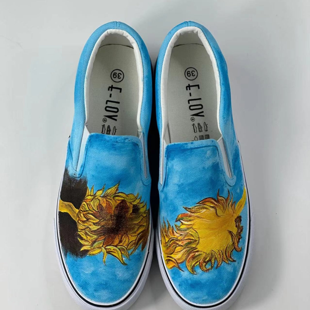 #010 Van Gogh Theme Hand-Painted Canvas Shoes