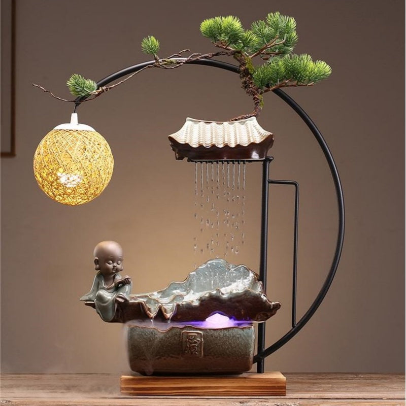 #328 Chinese Zen Ornaments with Rain Curtain and Rattan Lamp Ceramics Incense Burner