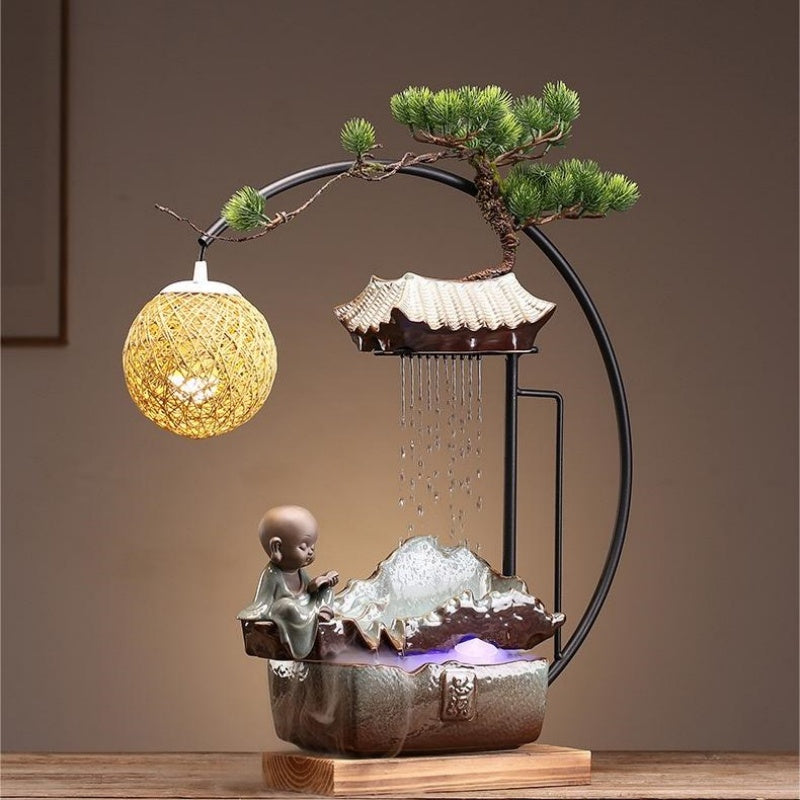 #328 Chinese Zen Ornaments with Rain Curtain and Rattan Lamp Ceramics Incense Burner