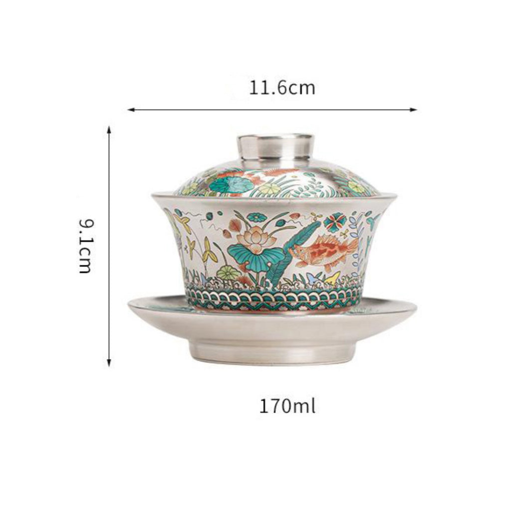 High-grade Dragonfish Gilt-silver Ercai Gaiwan