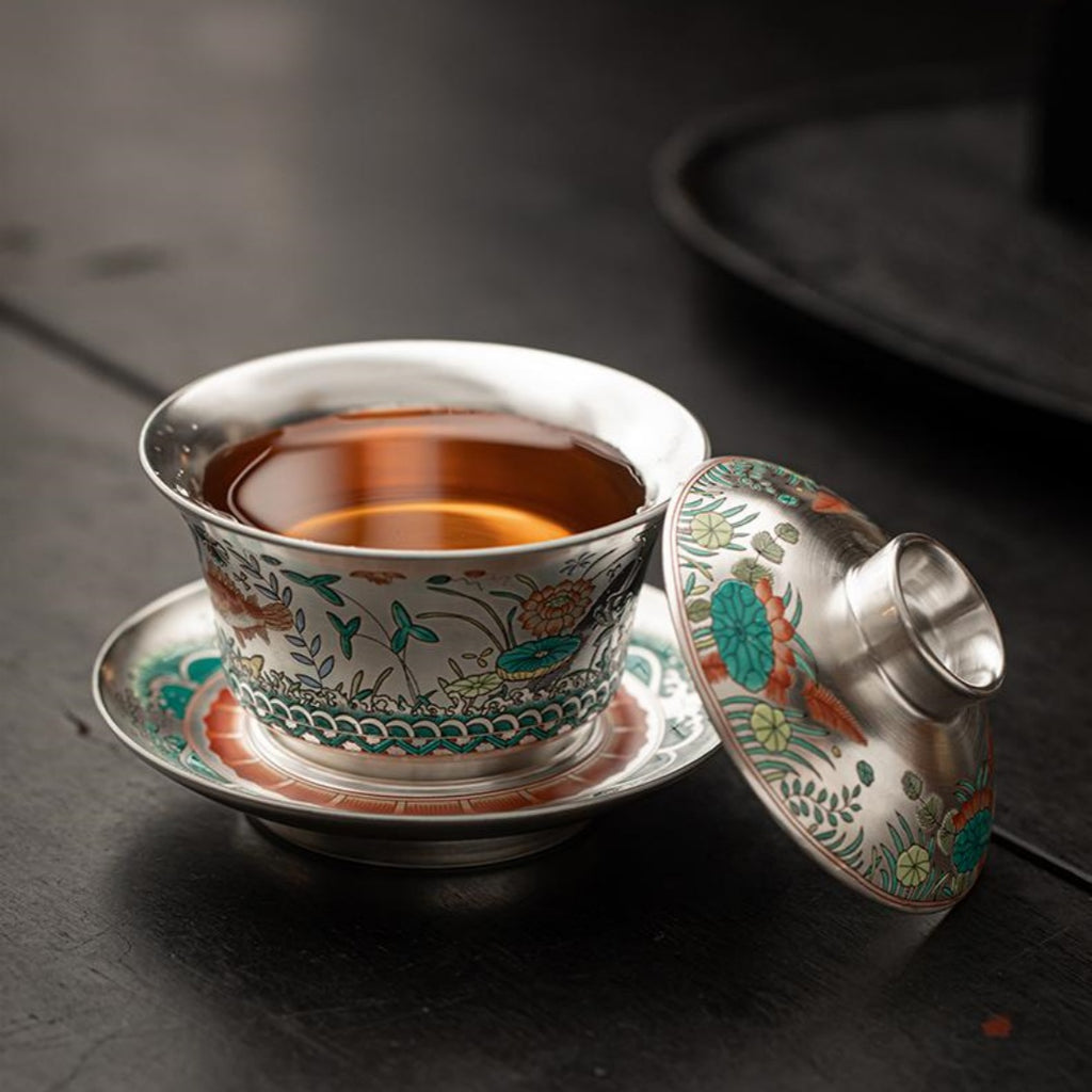 High-grade Dragonfish Gilt-silver Ercai Gaiwan