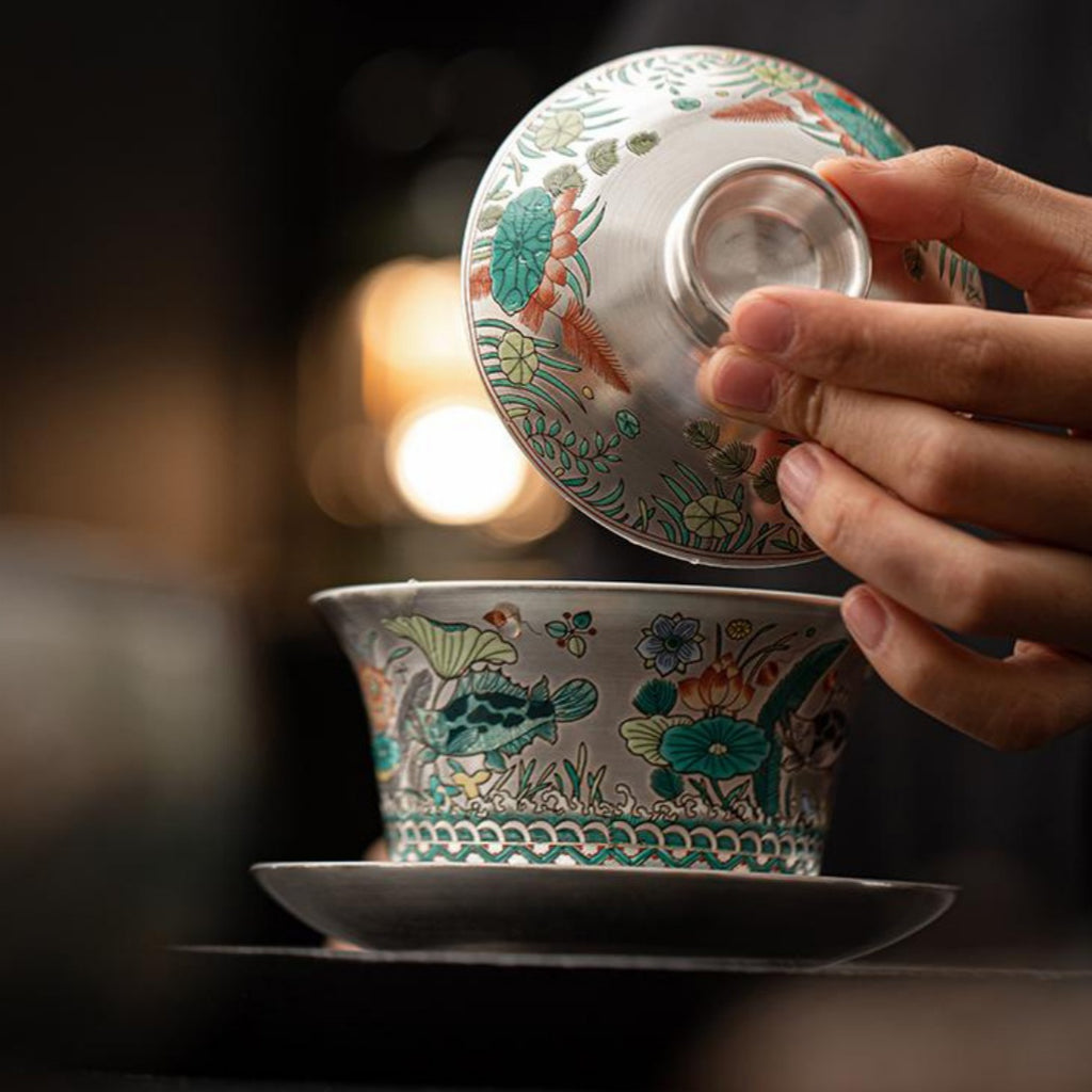 High-grade Dragonfish Gilt-silver Ercai Gaiwan