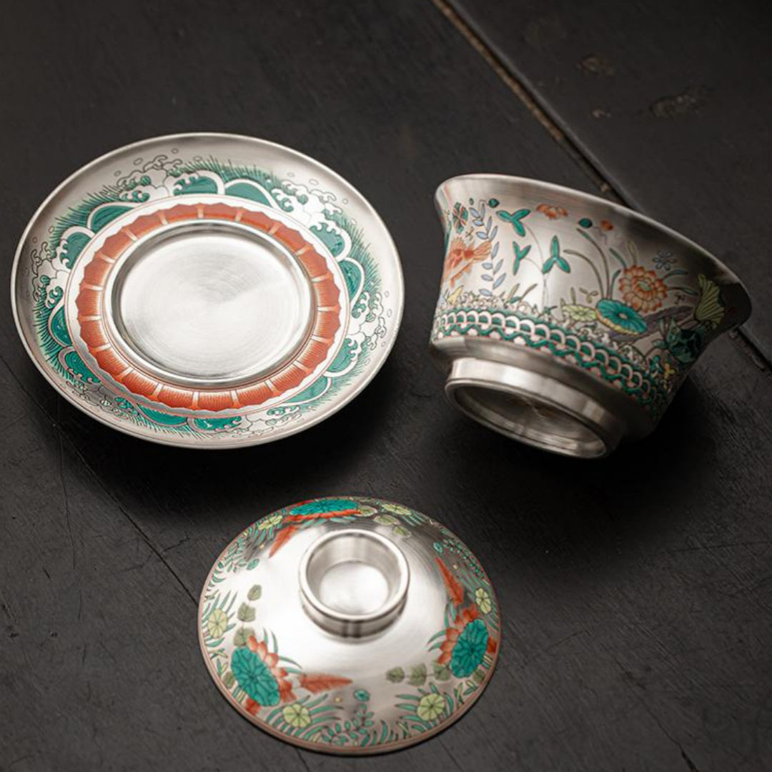 High-grade Dragonfish Gilt-silver Ercai Gaiwan