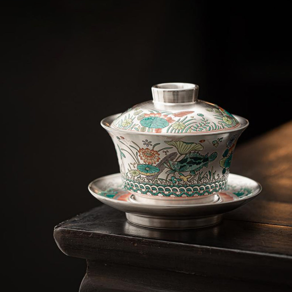 High-grade Dragonfish Gilt-silver Ercai Gaiwan