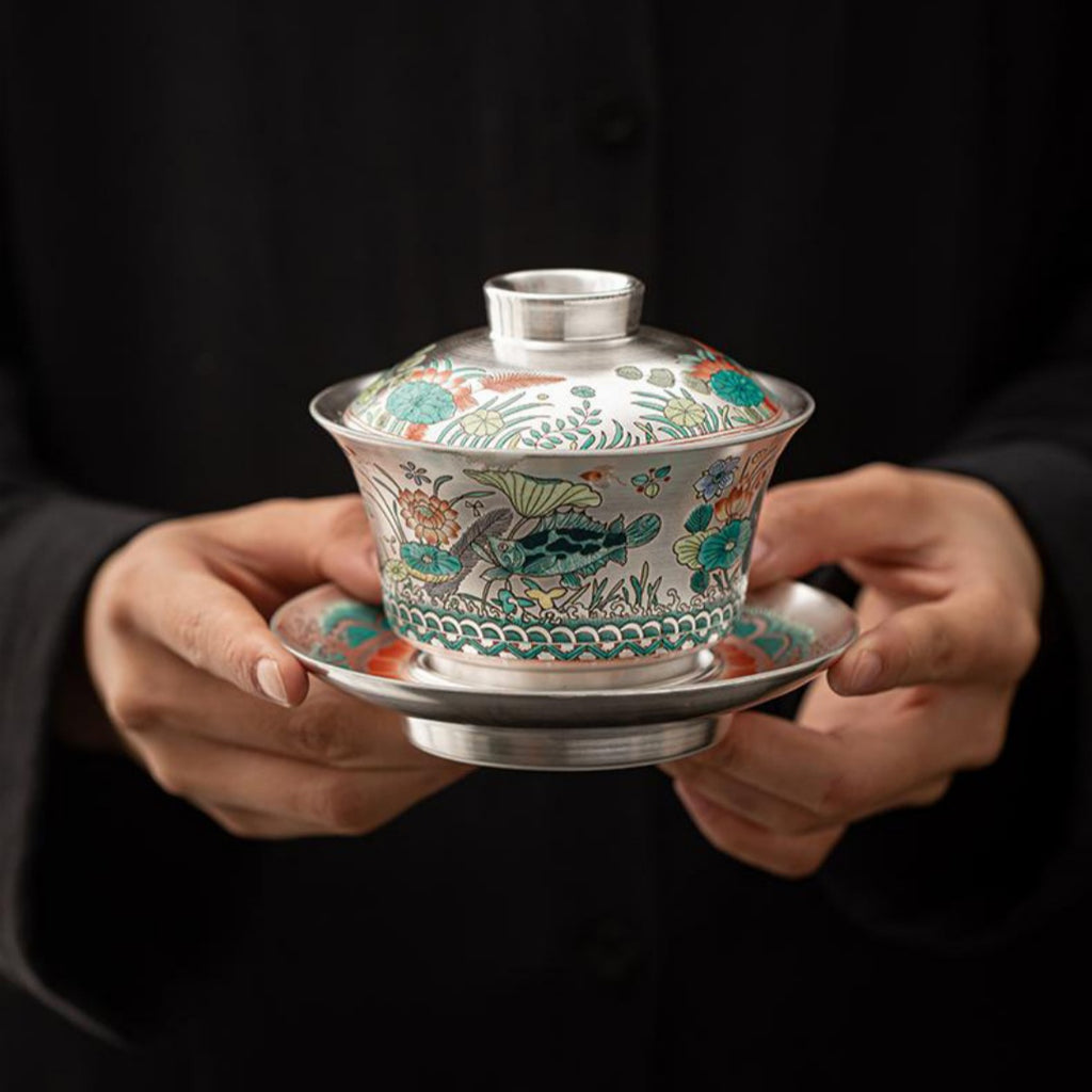 High-grade Dragonfish Gilt-silver Ercai Gaiwan