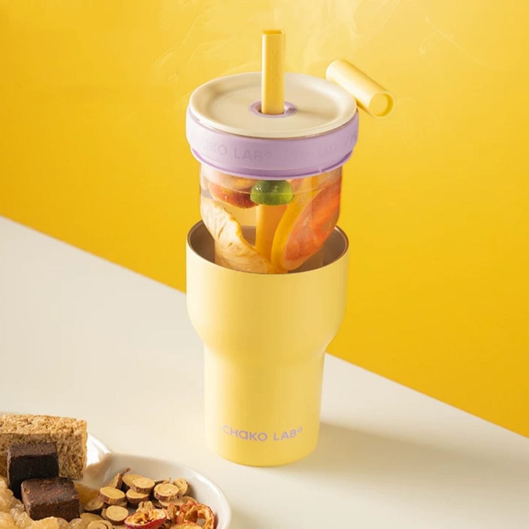 2 in 1 Dual-Enjoy Glass/316 Stainless Steel Tumbler – 570ml/600ml Insulated Coffee/Tea Cup