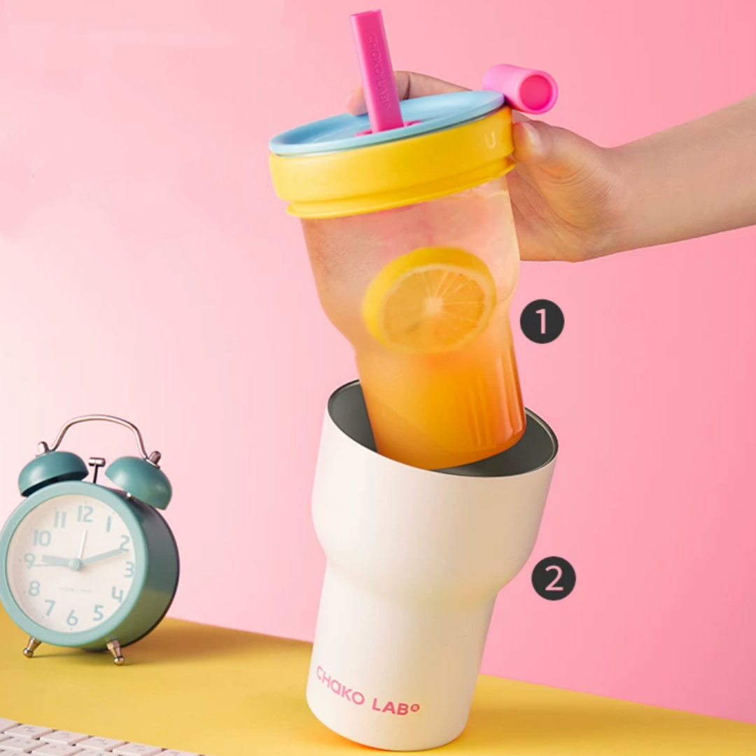 2 in 1 Dual-Enjoy Glass/316 Stainless Steel Tumbler – 570ml/600ml Insulated Coffee/Tea Cup