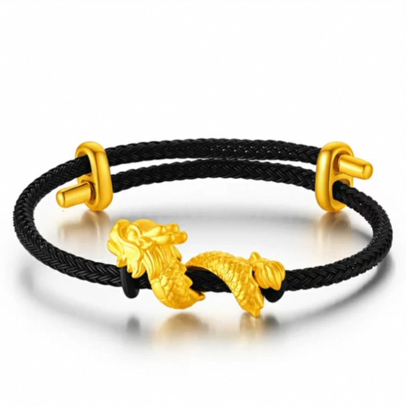 Exquisite 999 24k Goldn 3D Golden Dragon Head Bracelet for Women&Men(14-18cm)