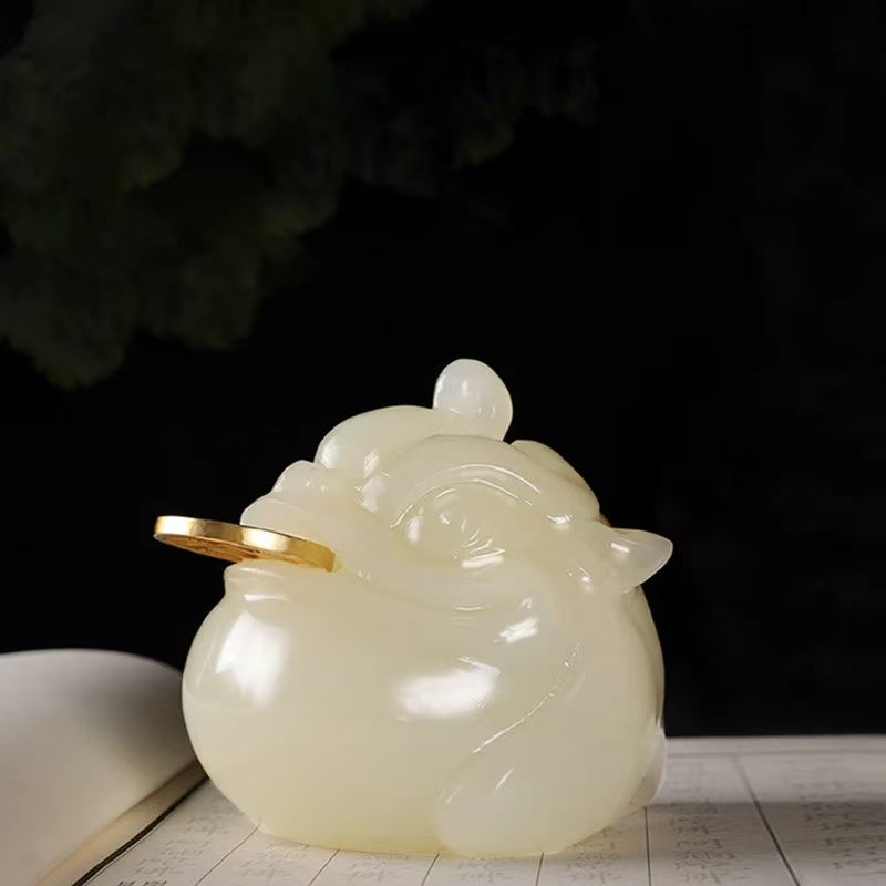 Natural Jade  Golden Toad Wealth Attracting Ornaments Entrance