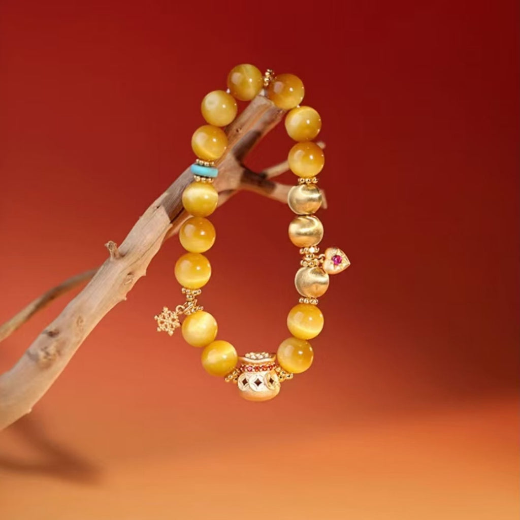 Daily Wealth Retro-inspired Versatile Tiger Eye Stone Bracelet with Ancient Gold Craftsmanship