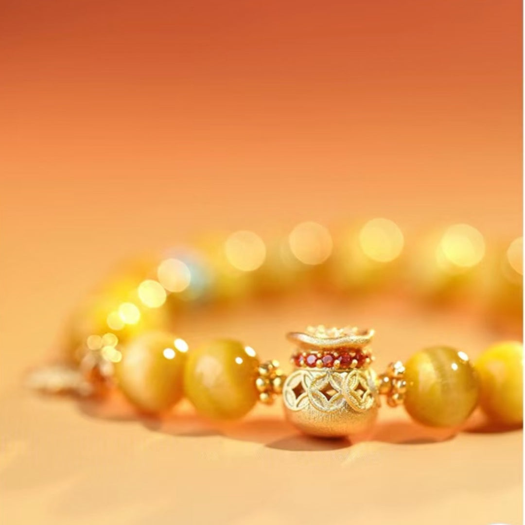 Daily Wealth Retro-inspired Versatile Tiger Eye Stone Bracelet with Ancient Gold Craftsmanship