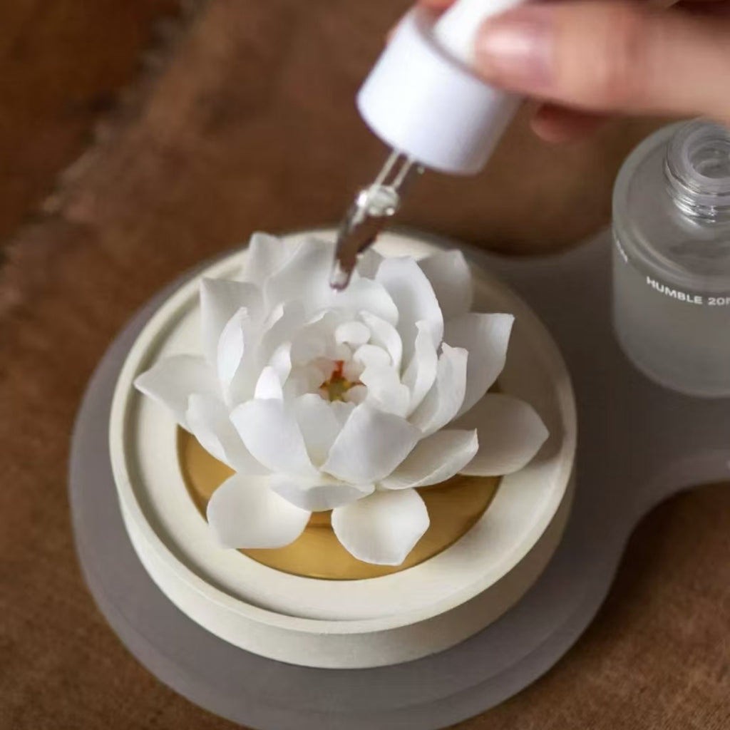 Intangible Cultural Heritage White Porcelain Lotus Flower Scented Aroma Diffuser Gift Set – Handcrafted Ceramic Reed Diffuser with Natural Essential Oils