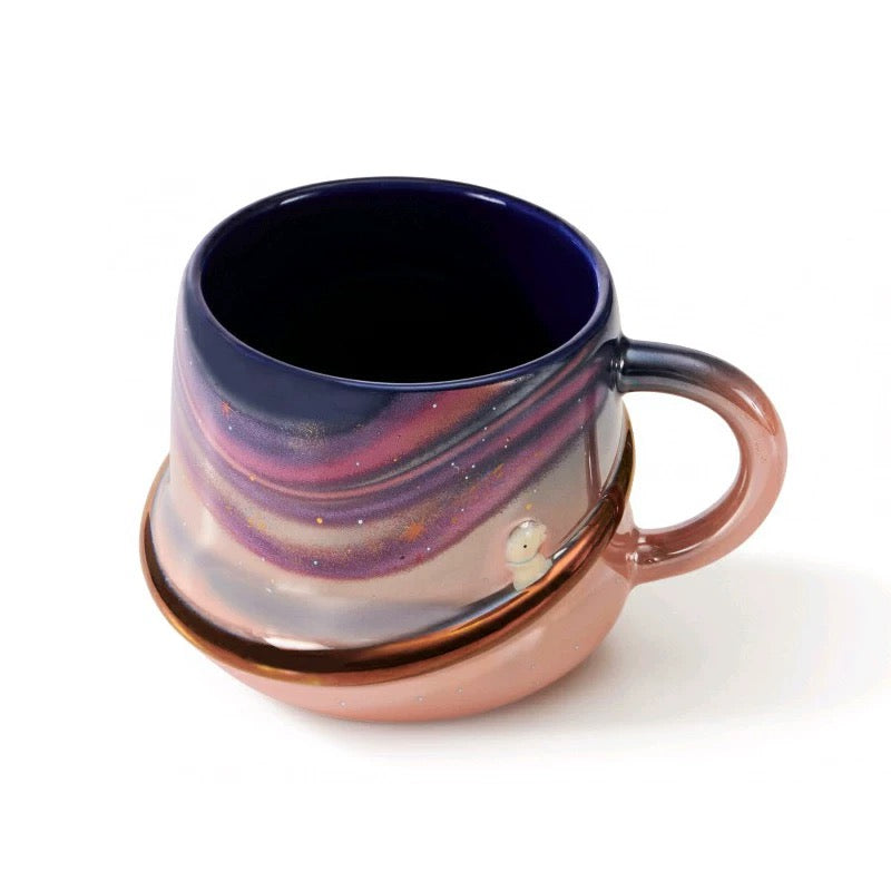 Mid-Autumn Festival Moonlit Gathering Gradient Art Ceramic Mug  Dreamy Starry Sky with Moon Rabbit Design 460ml