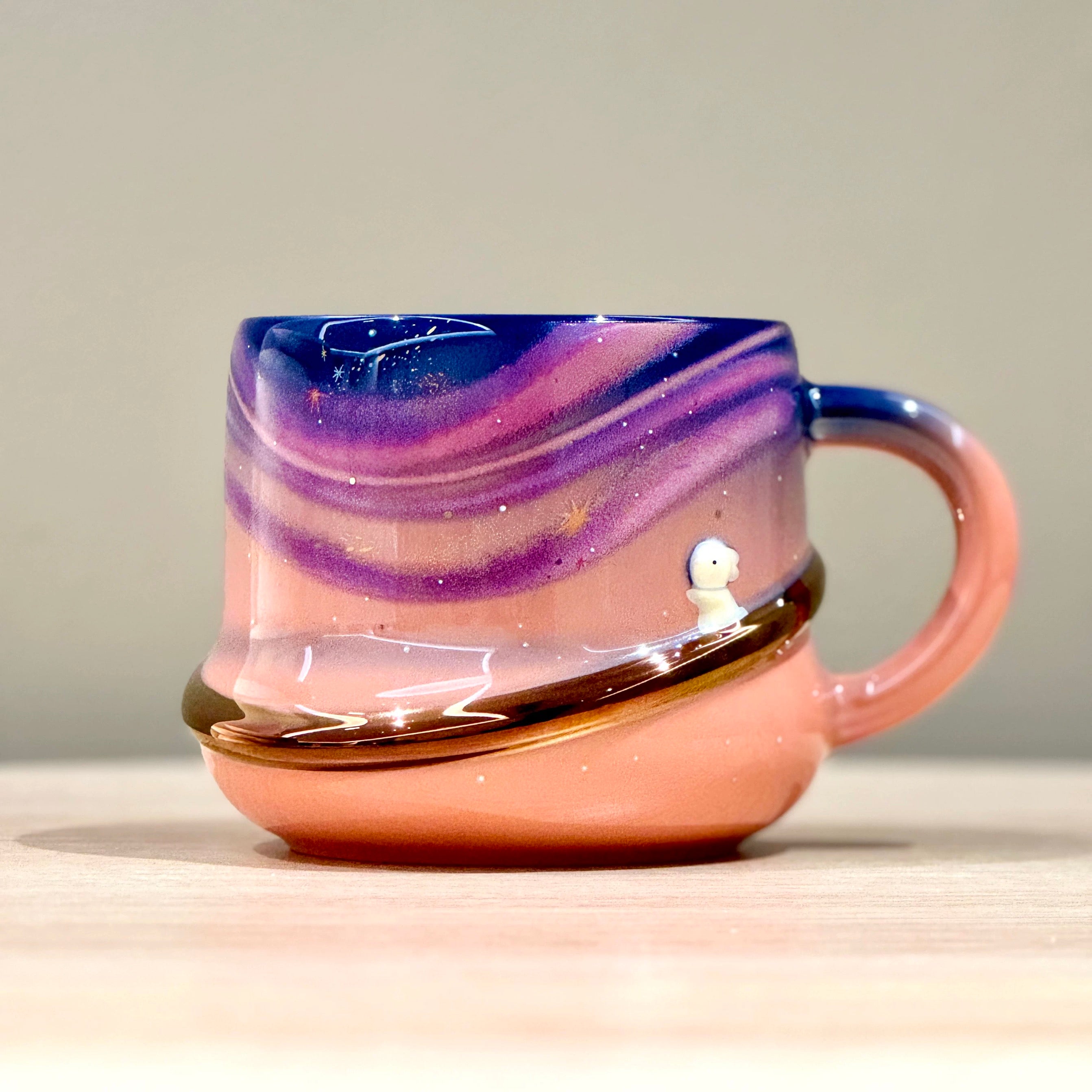 Mid-Autumn Festival Moonlit Gathering Gradient Art Ceramic Mug  Dreamy Starry Sky with Moon Rabbit Design 460ml