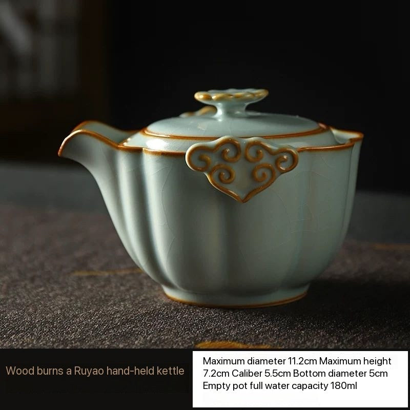 Ru Kiln Lidded Tea Cup Heat-Resistant Single Serving Gongfu Tea Set Premium Non-Slip Hand-Held Teapot Compact and Portable for Travel