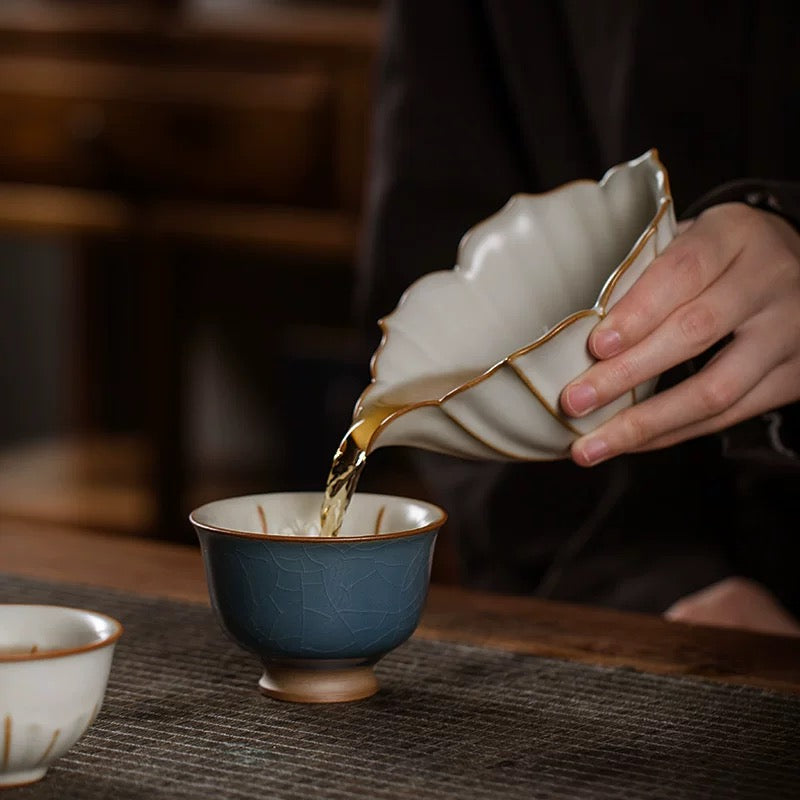 Moonlight White Ru Kiln Tea Set  Premium Luxury Gongfu Tea Ceremony Set Includes Teapot  Lidded Bowl and Cups for Home Office or Guest Use