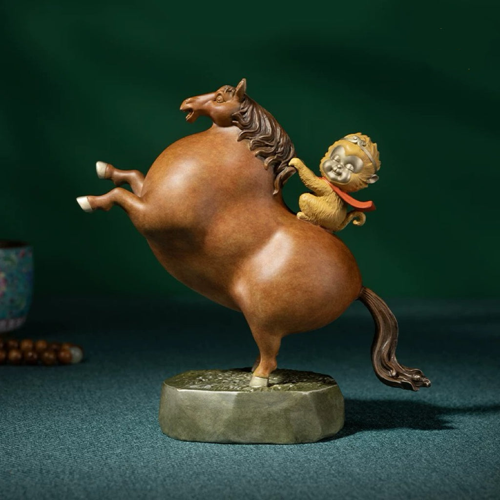 Rising Success Bronze Horse & Monkey Statue  Handcrafted Home Decor for Living Room Desk or Office