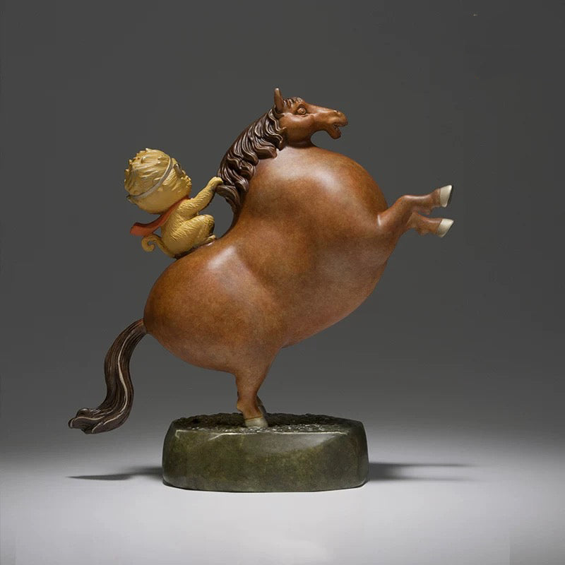 Rising Success Bronze Horse & Monkey Statue  Handcrafted Home Decor for Living Room Desk or Office