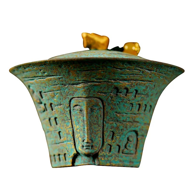 Handcrafted Three Talents Ceramic Gaiwan  Dunhuang-Inspired Heat Resistant Gongfu Tea Bowl Single Lidded Teacup for Brewing 110ml