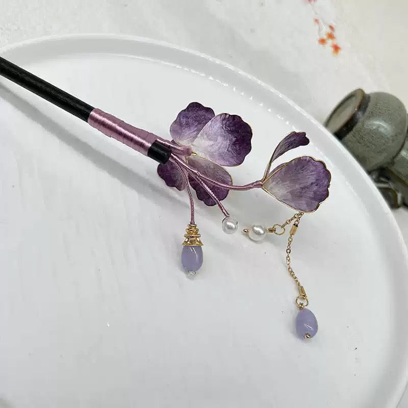 Velvet Silk Hairpin Handmade Hair Accessory with Traditional Chinese Velvet Flower and Silk Thread Art