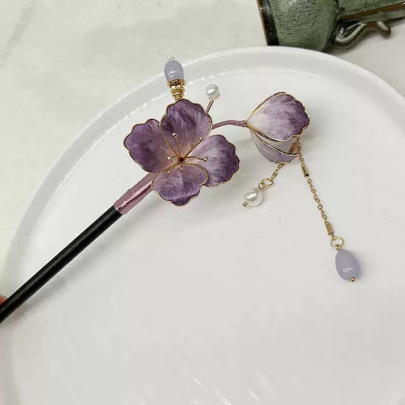 Velvet Silk Hairpin Handmade Hair Accessory with Traditional Chinese Velvet Flower and Silk Thread Art