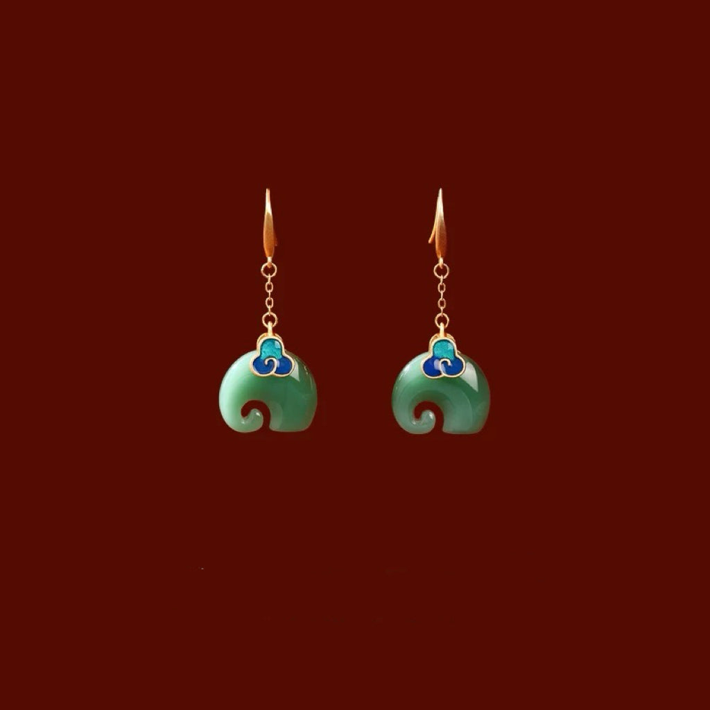 Exquisite Green Jade Elephant Earrings