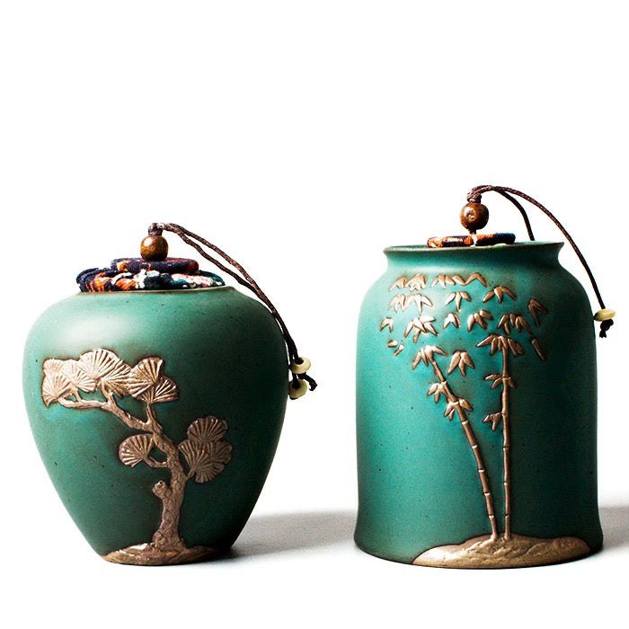 Ceramic Tea Caddy Set Sealed Storage Container with Lucky Gourd Design 70ml