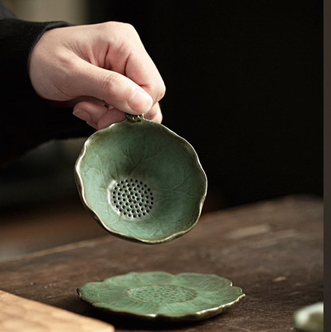 Kiln-Changed Celadon Tea Strainer  Traditional Chinese Tea Leaf Filter for Gongfu Tea Brewing