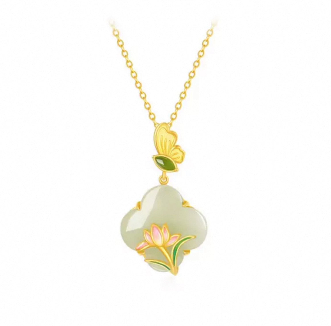 Fuyu Lian Lian Hetian Jade Butterfly Necklace Pure Silver New Chinese Style Necklace