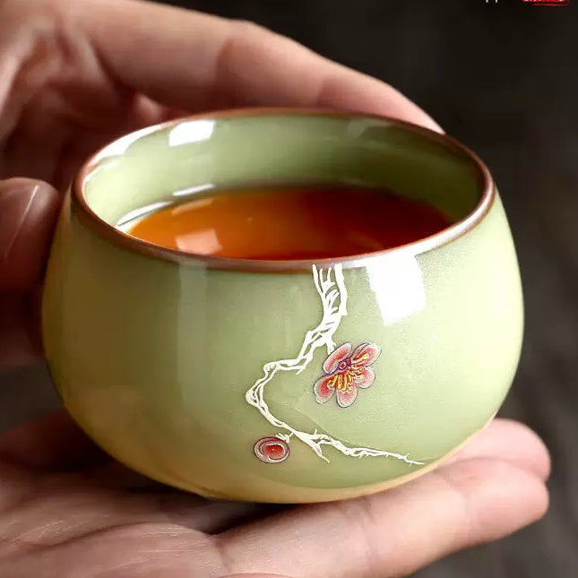 Premium Ceramic Tea Cup - Plum Blossom Design 100ml