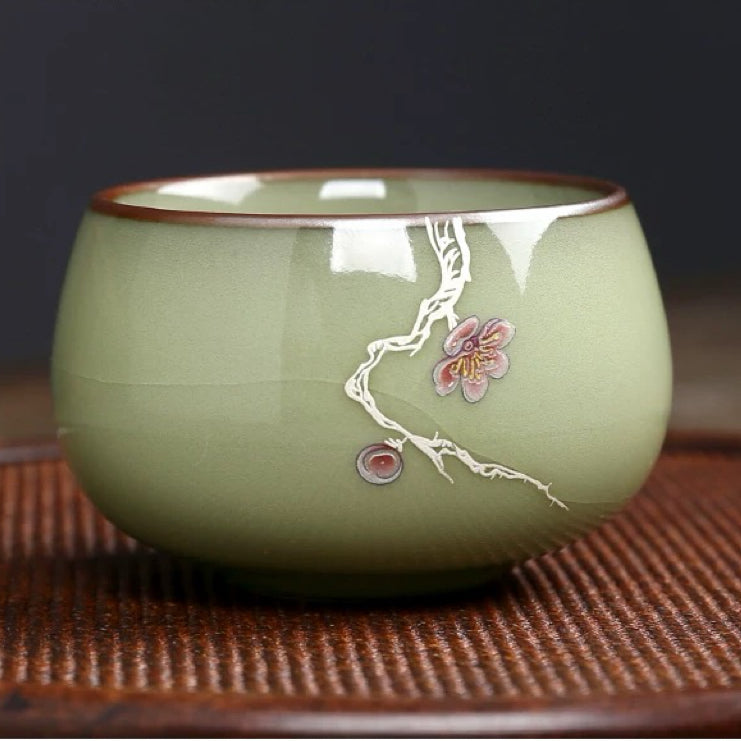 Premium Ceramic Tea Cup - Plum Blossom Design 100ml