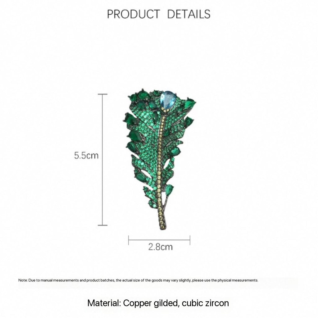 Luxurious Peacock Green Feather Brooch High-end Women's Brooch