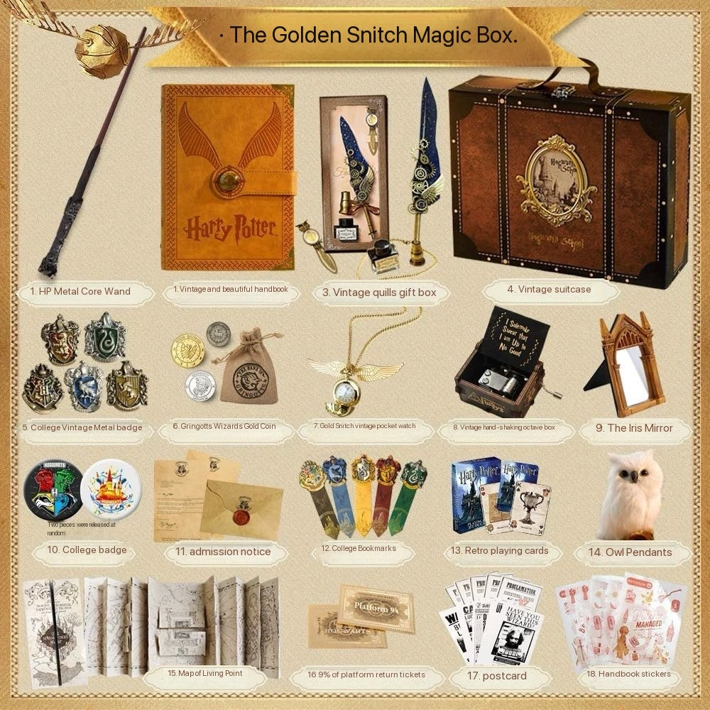Harry Potter Themed Suitcase Birthday Notebook Quill Wand Gift Box