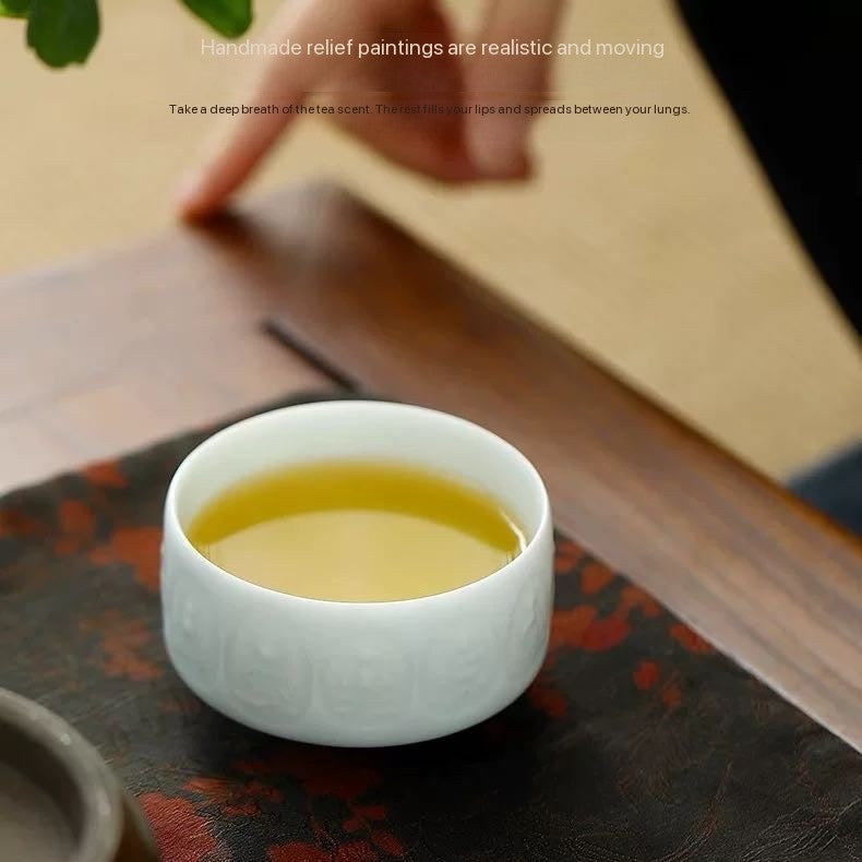 Jingdezhen Handmade Yingqing Dunhuang Ten Thousand Buddhas Host Tea Cup Set 130ml