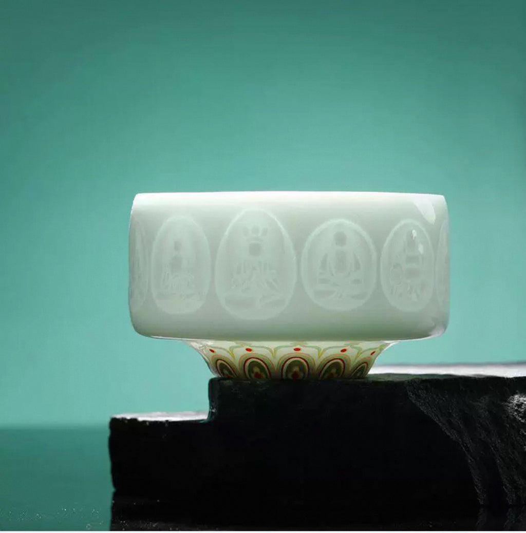 Jingdezhen Handmade Yingqing Dunhuang Ten Thousand Buddhas Host Tea Cup Set 130ml