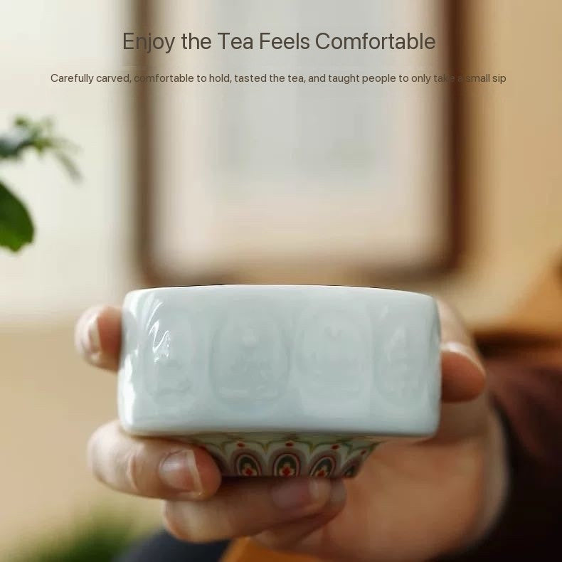 Jingdezhen Handmade Yingqing Dunhuang Ten Thousand Buddhas Host Tea Cup Set 130ml