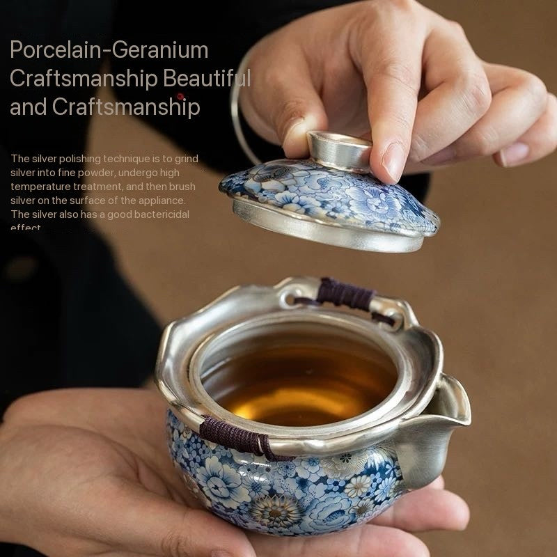 Exquisite Floral Silver-Plated Handheld Tea Set 110ml+200ml