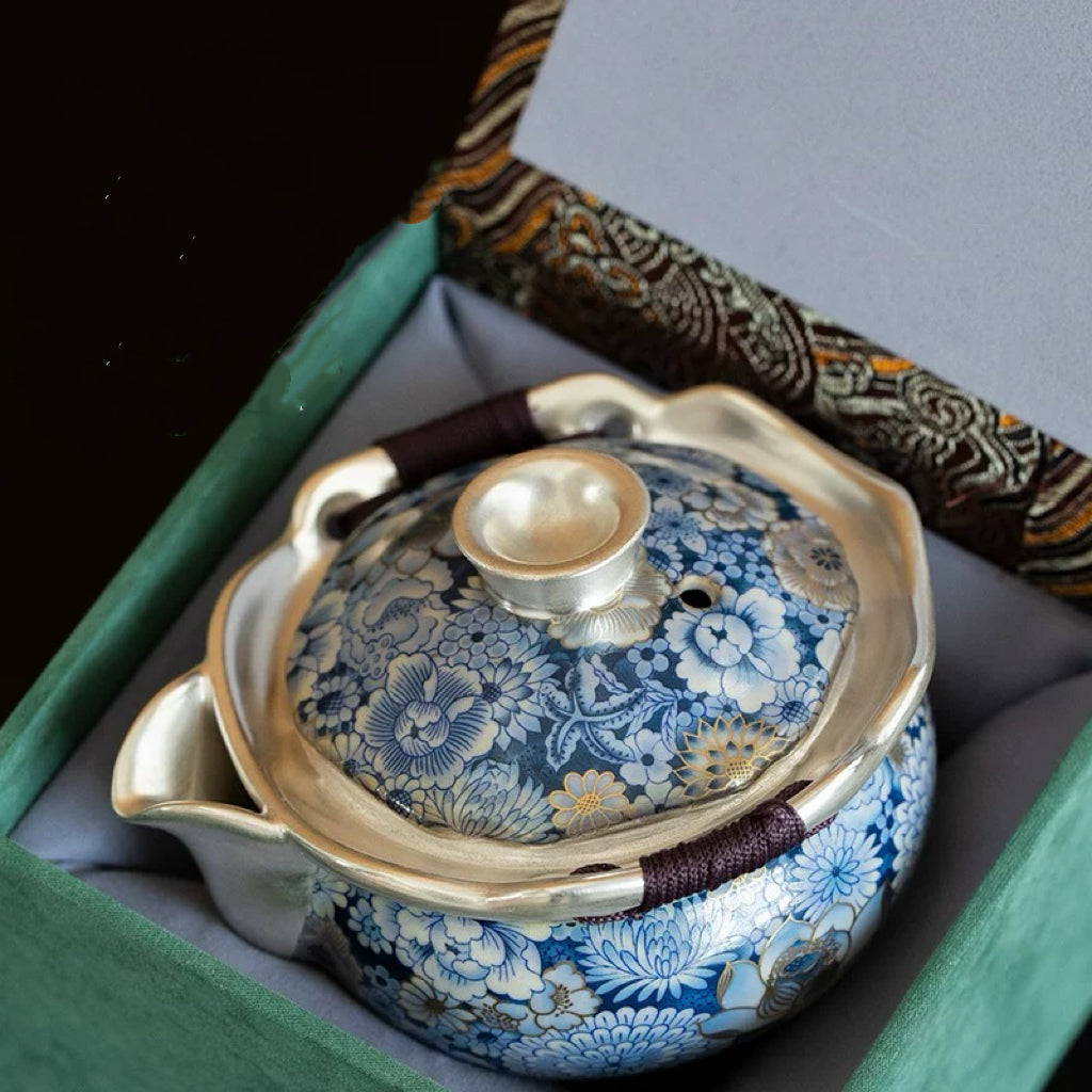 Exquisite Floral Silver-Plated Handheld Tea Set 110ml+200ml