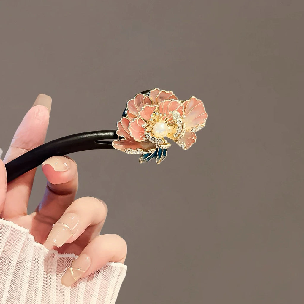 Ebony Wood Peony Flower Hairpin