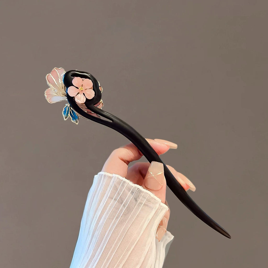 Ebony Wood Peony Flower Hairpin