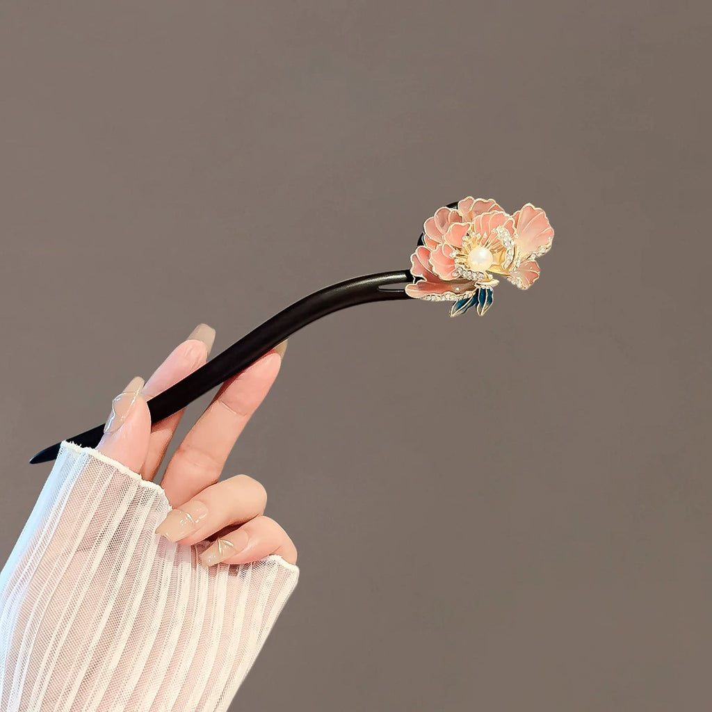 Ebony Wood Peony Flower Hairpin