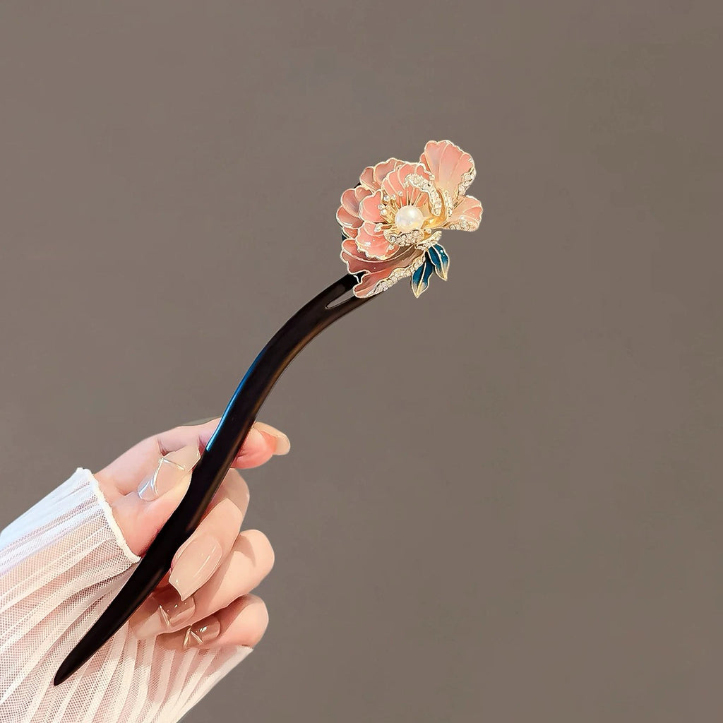 Ebony Wood Peony Flower Hairpin