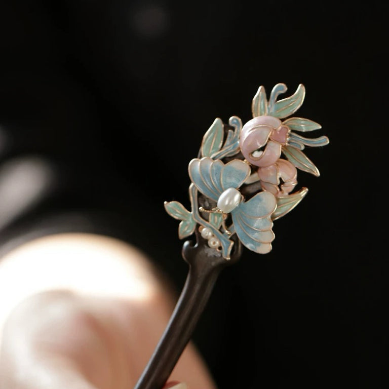 Ebony Wood Enamel Ancient Style Hairpin