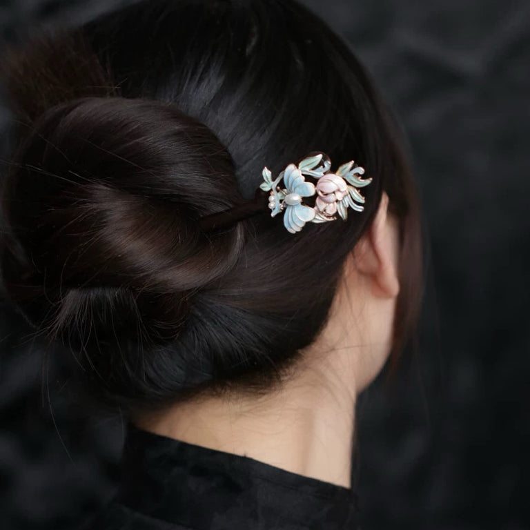 Ebony Wood Enamel Ancient Style Hairpin
