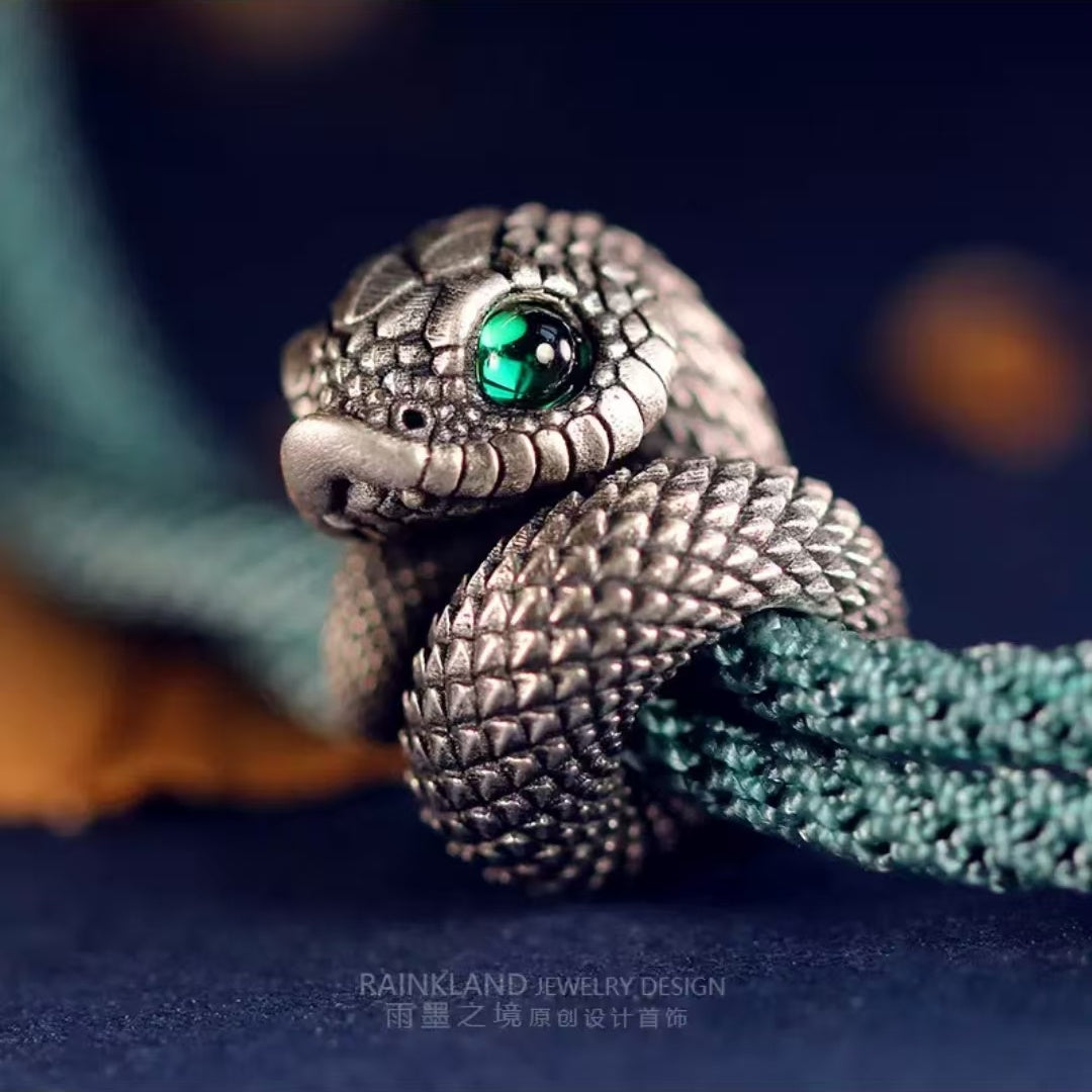 "Serpent's Fortune" Pure Silver Zodiac Bracelet – Sterling Silver Snake Year Red String Jewelry