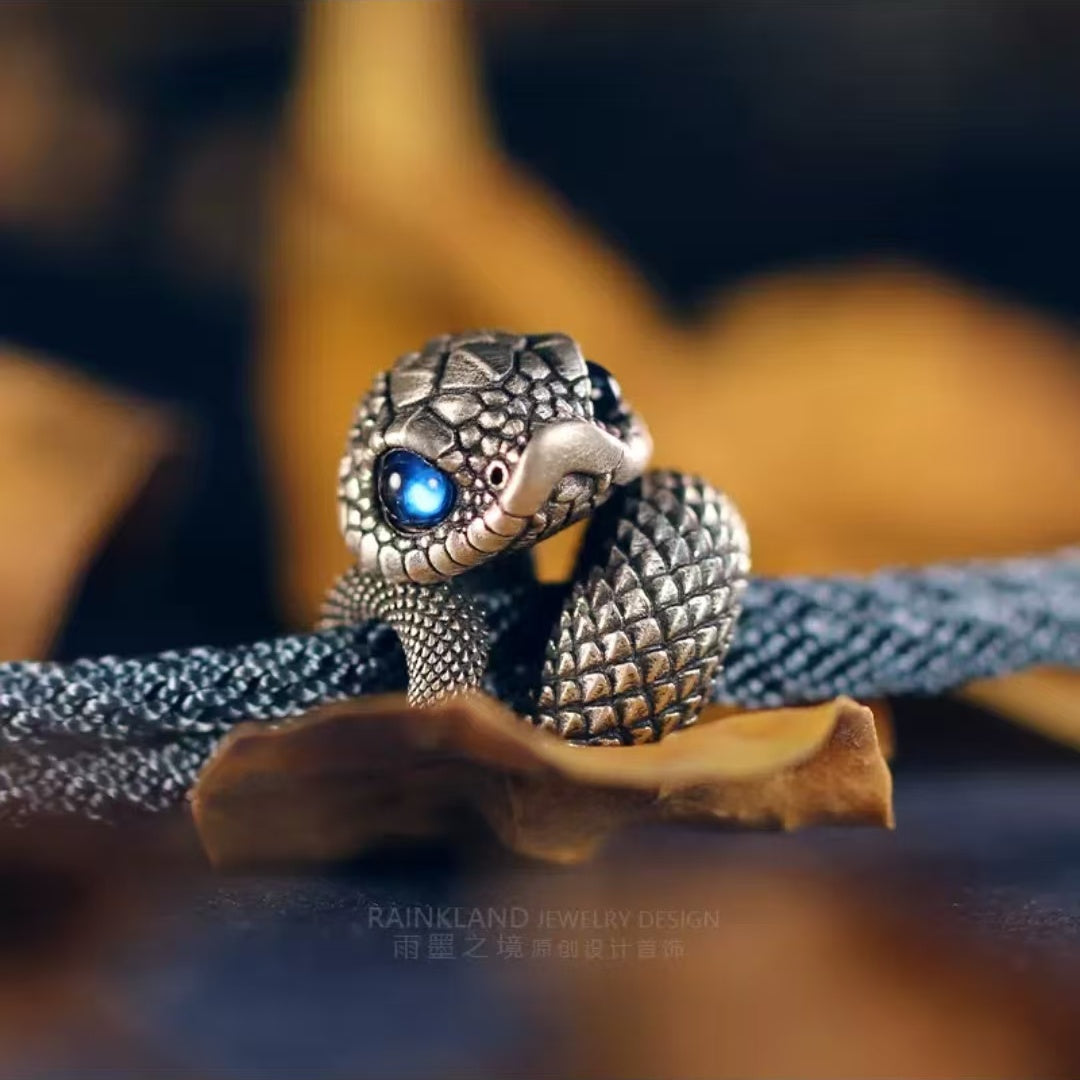 "Serpent's Fortune" Pure Silver Zodiac Bracelet – Sterling Silver Snake Year Red String Jewelry