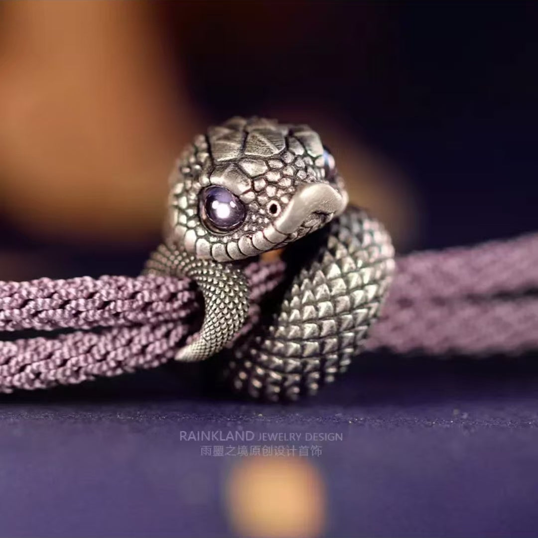 "Serpent's Fortune" Pure Silver Zodiac Bracelet – Sterling Silver Snake Year Red String Jewelry