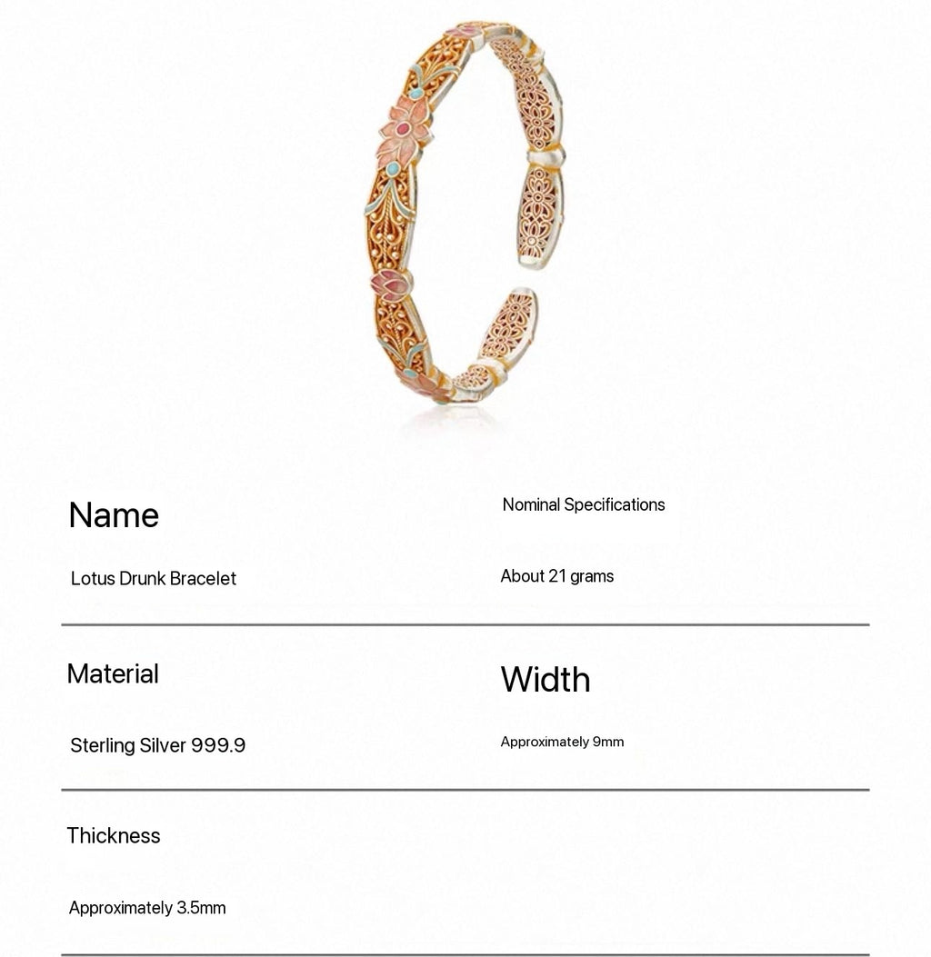 Silver Lotus Bangle – Premium S9999 Pure Silver Cuff Bracelet with Chinese Floral Motifs