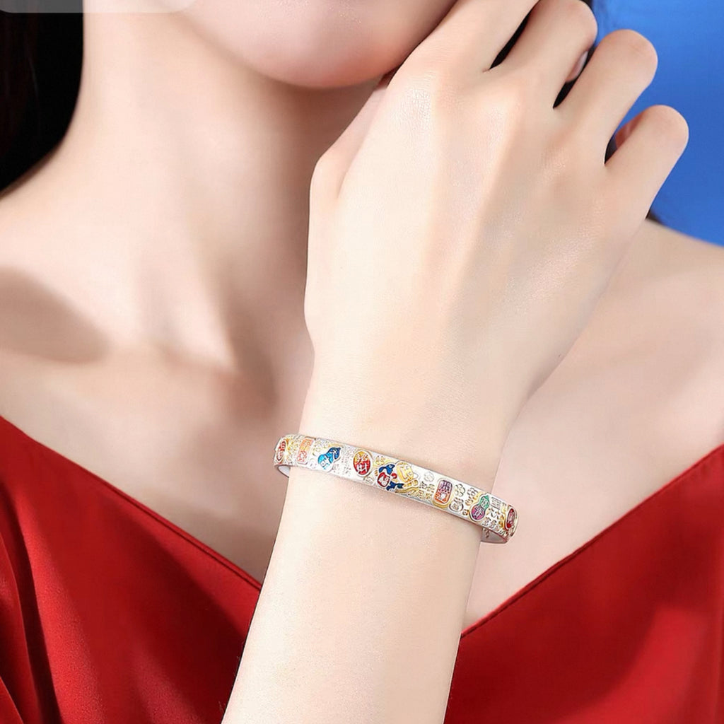 999 Solid Sterling Silver Lucky Cat Open Bangle
